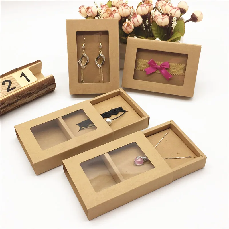 

24pcs Paper Packaging Jewelry Gifts Boxes + 24pcs jewelry Card, Clear PVC Window Displays Shoulder Strap Drawer Packing Box