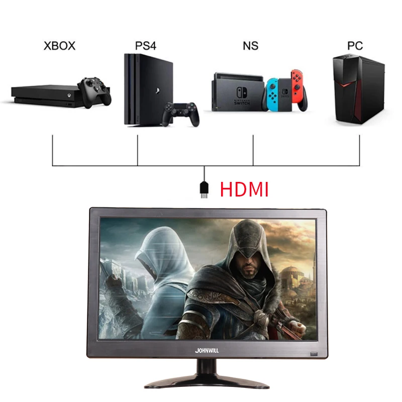 12 дюймов монитор 1366x768 lcd HD компьютер ПК дисплей цветной экран 2 канала видео в безопасности монитор с динамиком HDMI VGA USB