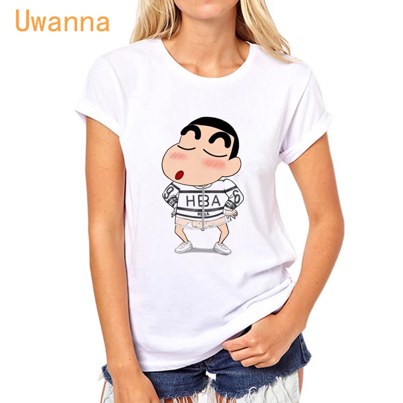 

Cute Crayon Shinchan Printed Graphic Tees Women Cartoon T-Shirt Short Sleeve O-Neck Fashion Tshirt Casual White Tops Tee Female