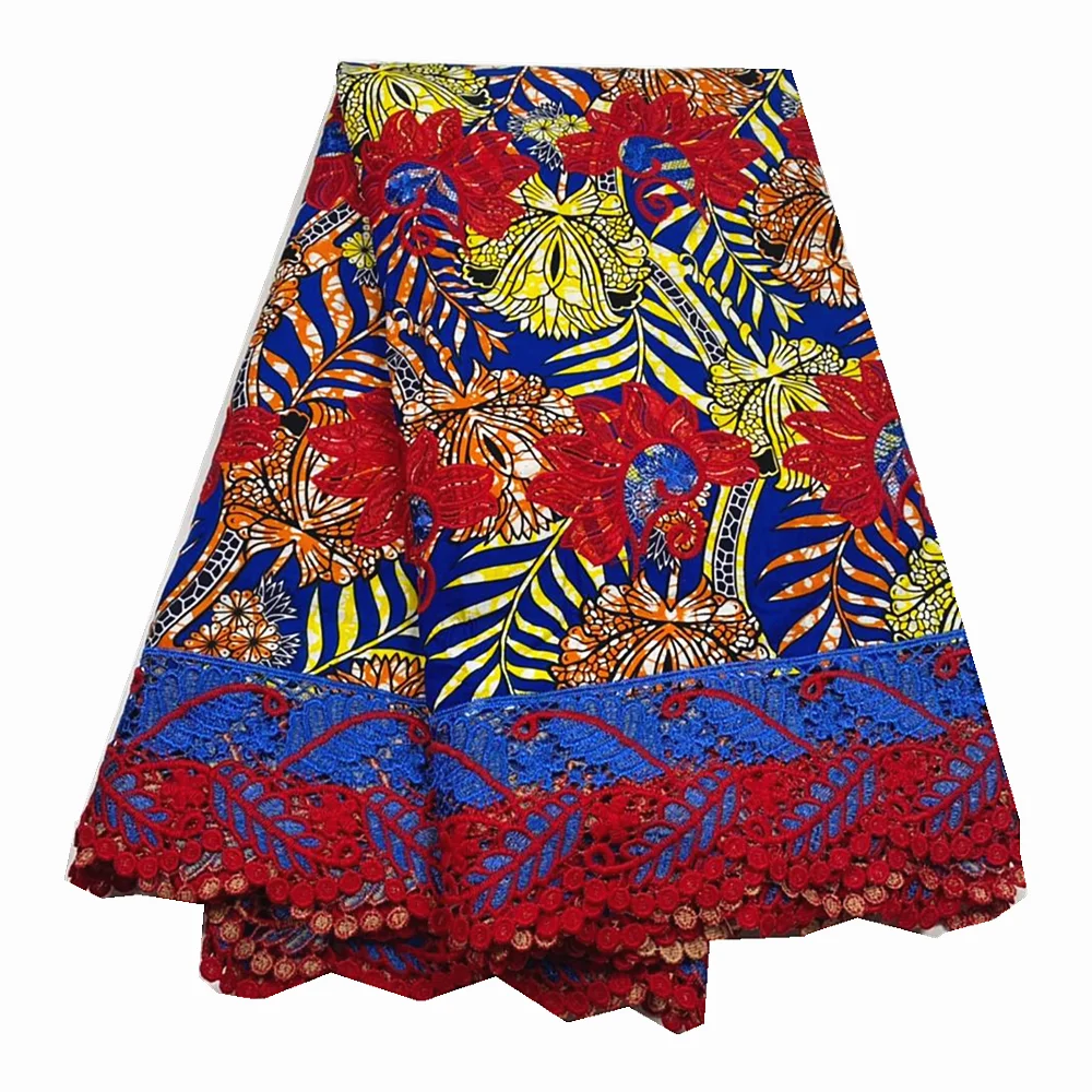 

Ankara Embroidery Wax Lace Fabric High Quality African Nigerian French New Style Tissu Wax Lace for Wedding Dress X1108-4