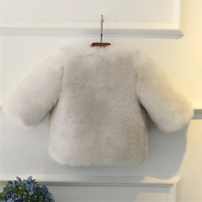 2019 Winter Soft Fur Coat for Baby Girls Solid Faux Fox Kids Ruffly Outwear O-neck Long Sleeve | Детская одежда и обувь