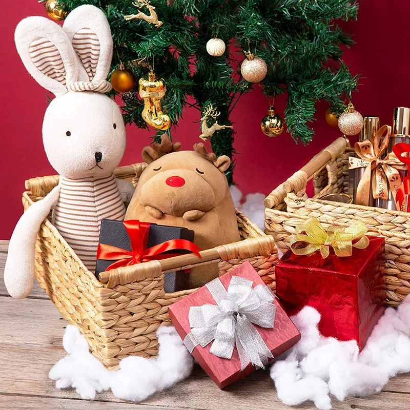 

Wicker Basket Rectangular with Wooden Handles for Shelves,Water Hyacinth Basket Storage,Natural Baskets