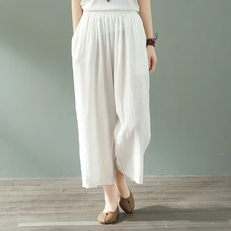 

2022 Autumn New Retro Loose Simple Solid Color Wide Leg Pants Elastic High Waist Thin Women Nine Point Pants Tide Free Shipping