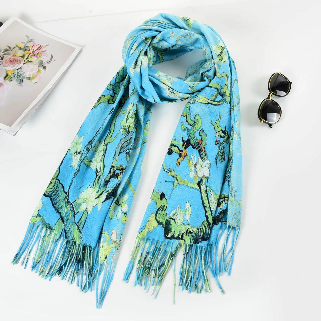 

Женский синий шарф из полиэстера Ручная стирка модный стиль удобные на ощупь подходят для всех видов одежды Bufanda