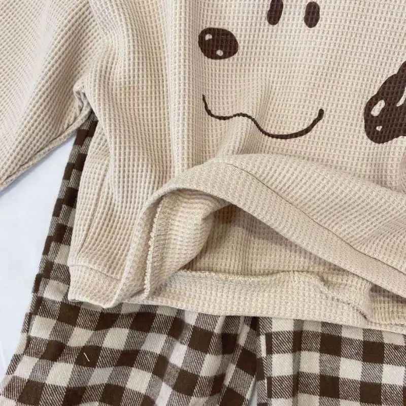 

2021 New Boys Girls Sets Grid cotton leisure Fashion 2PCS Outfit Baby Clothes 1-5Y E20033