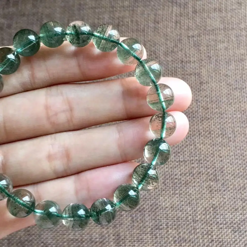 

9mm Genuine Natural Green Phantom Quartz Clear Bracelet Women Men Crystal Round Beads Stretch AAAAA