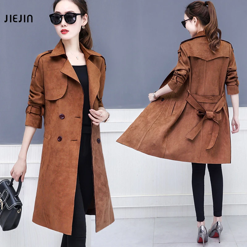 

Autumn Winter Elegant Women Double Breasted Solid Trench Coat Vintage Turn-down Collar Warm Trench with Belt Loose Outerwear