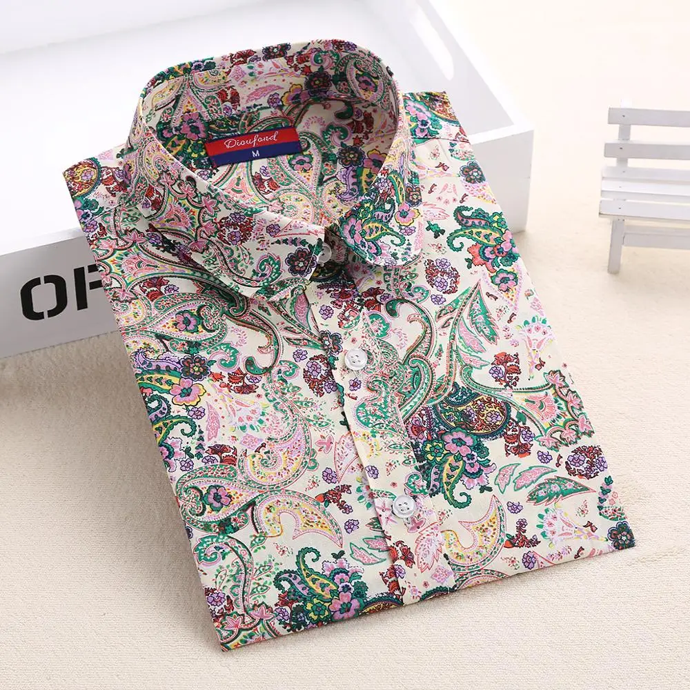 Dioufond Print Women's Long Sleeve Blouse female Shirts Floral Ladies Cotton Fashion Blusas big Size 5XL office clothing