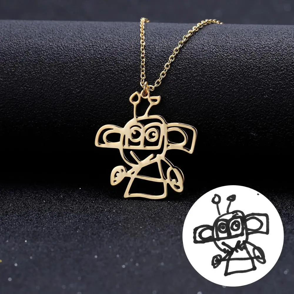 Custom DIY Children Drawing Necklace Kids Art Child Artwork Personalized Graffiti Necklaces Custom Your Design Name Logo Jewelry