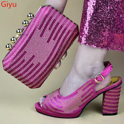 

doershow African Shoes And Bag Matching Set With fuchsia Hot Selling Women Italian Shoes And Bag Set For Party Wedding !SMS1-19