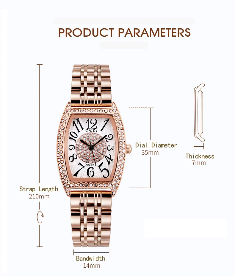 

Women Bracelet Watch Rose Gold Fashion Luxury Stainless Steel Wrist Watch Rhinestone Ellipse Creative Ladies Dress Quartz Watch