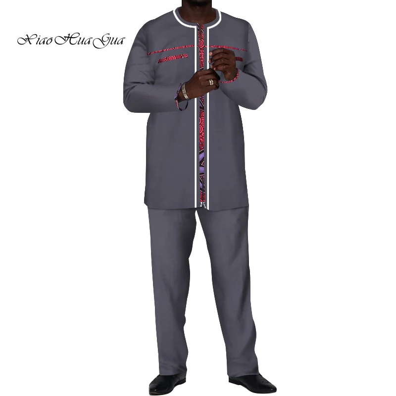 Мужской комплект из 2 предметов рубашка и брюки с Африканским восковым принтом в