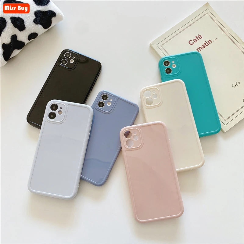

Luxury Candy Cream Color Glossy Frame Soft Phone Cases for iPhone 13 12 11 Pro Max Mini X XS Max XR 7 8 Plus SE 2020 Slim Cover