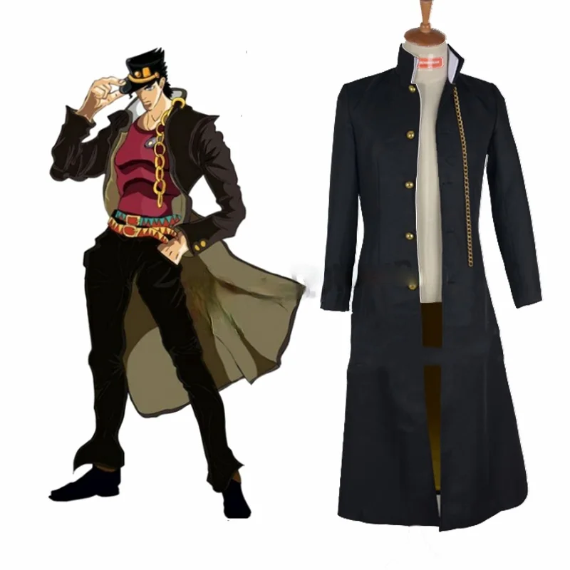 

JoJo's Bizarre Adventure Jotaro Kujo Cosplay Costume Anime Black Coat Jacket Hat Halloween Party Outfits Custom Made