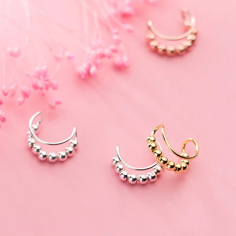 TrustDavis Real 925 Sterling Silver Fashion Sweet Beads Double Ear Clip Earrings For Women Wedding Party Fine Jewelry DA1855 | Украшения и