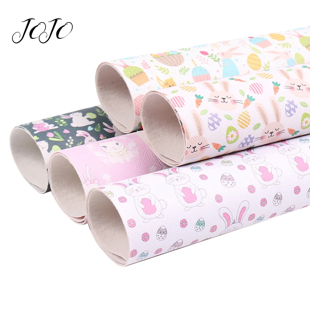 

JOJO BOWS 22*30cm 1pc Easter Faux Synthetic Leather Sheet Easter Eggs Rabbit Flower Printed Fabric DIY Hair Bows Handmade Crafts