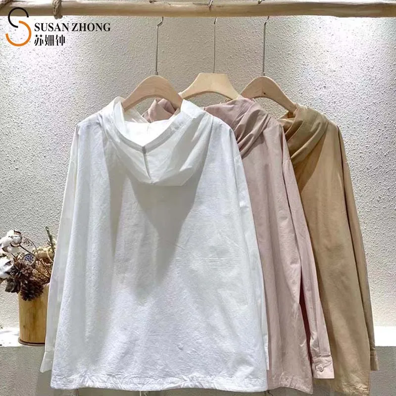 

Women Shirts Female Blouse Lady Top 2021 Spring Natural Normcore Casual Stripe Print Cotton Turn-Down Collar Drop Shoulder Pleat