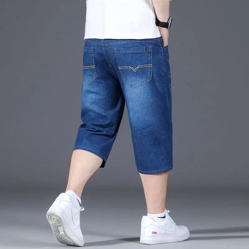 

2021 New summer thin high waist denim shorts men's elastic loose oversized shorts casual pants new fashion