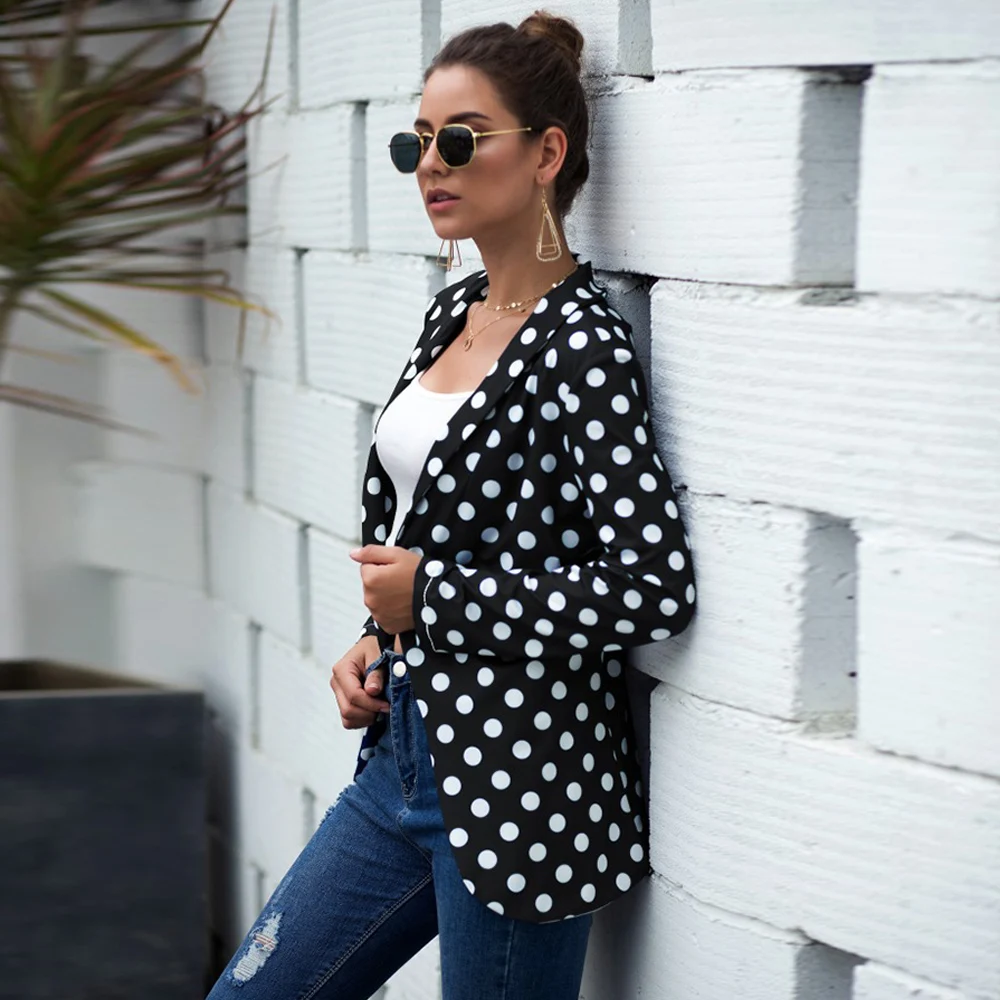 Модный женский костюм в европейском и американском стиле с длинными рукавами в горошек, куртка 563