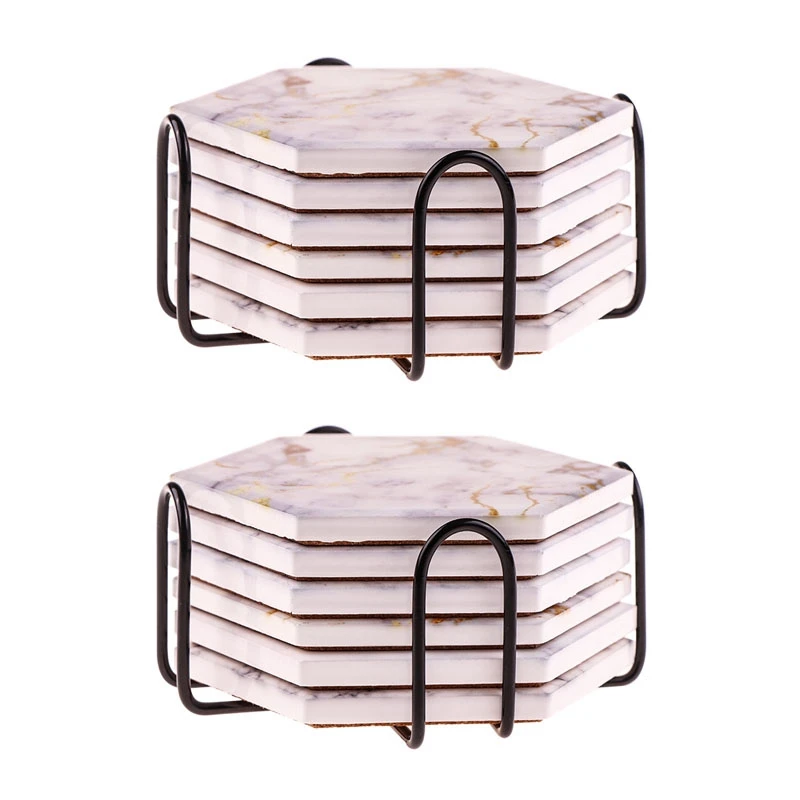 

Подставки под напитки впитывающие с держателем, дизайн под мрамор, 12 шт.