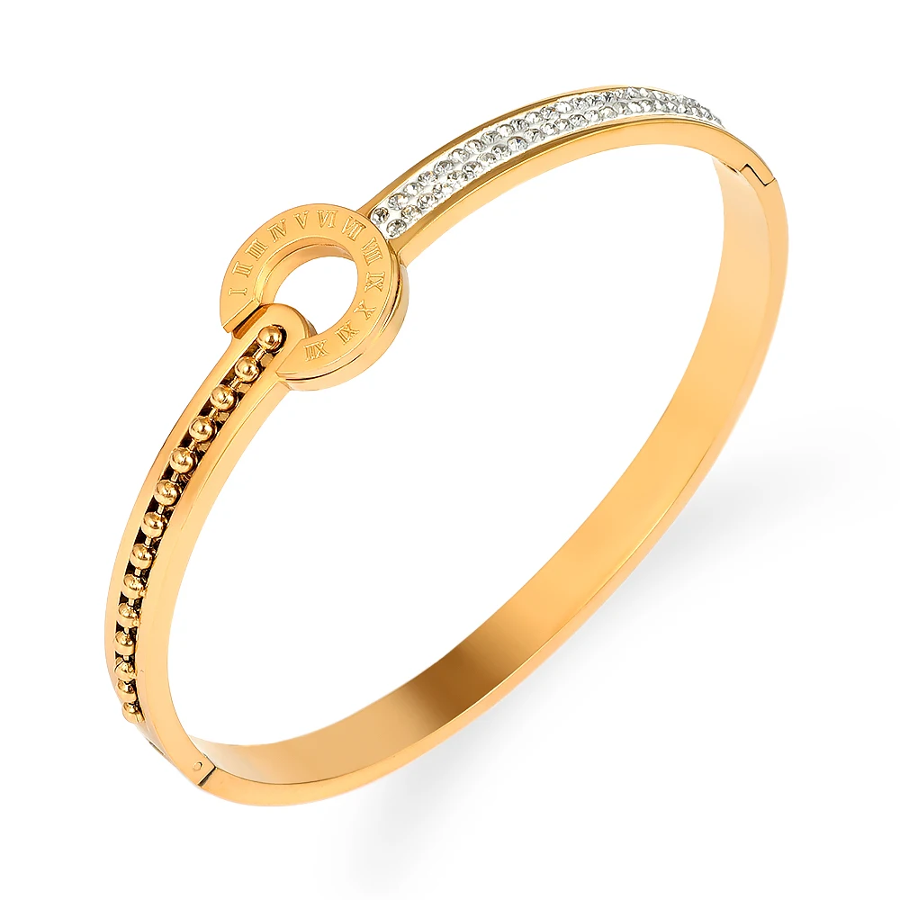 

Hot Sale New Fashion Roman Number Bracelet Titanium Steel White Mud Drill Crystal Bangle For Women Couple Wedding Jewelry