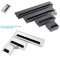 rectangle silver matte black aluminum office table desk desktop wire cable organizer flap bristles grommet hole cover