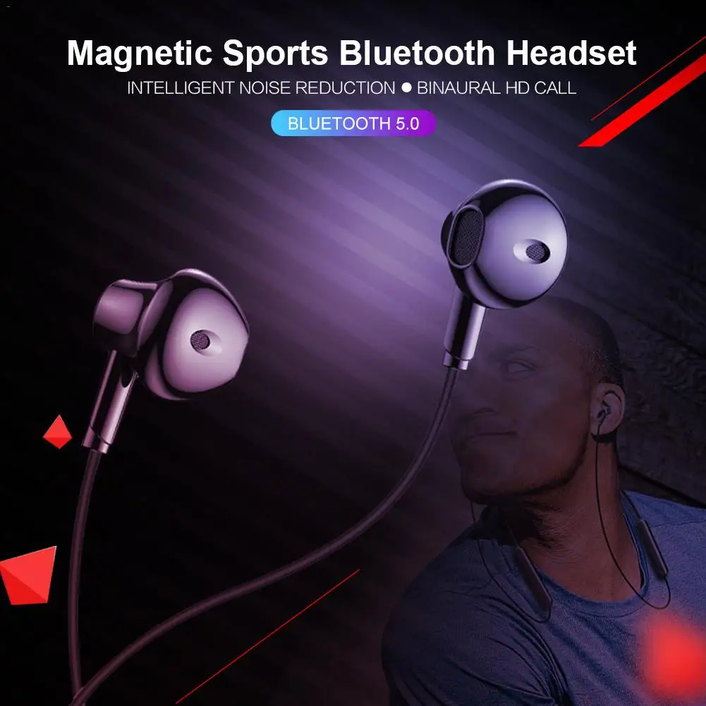 Беспроводная bluetooth гарнитура, Спортивная Bluetooth 5,0 гарнитура, наушники-вкладыши, умные наушники с креплением на шею, водонепроницаемые мини умные наушники