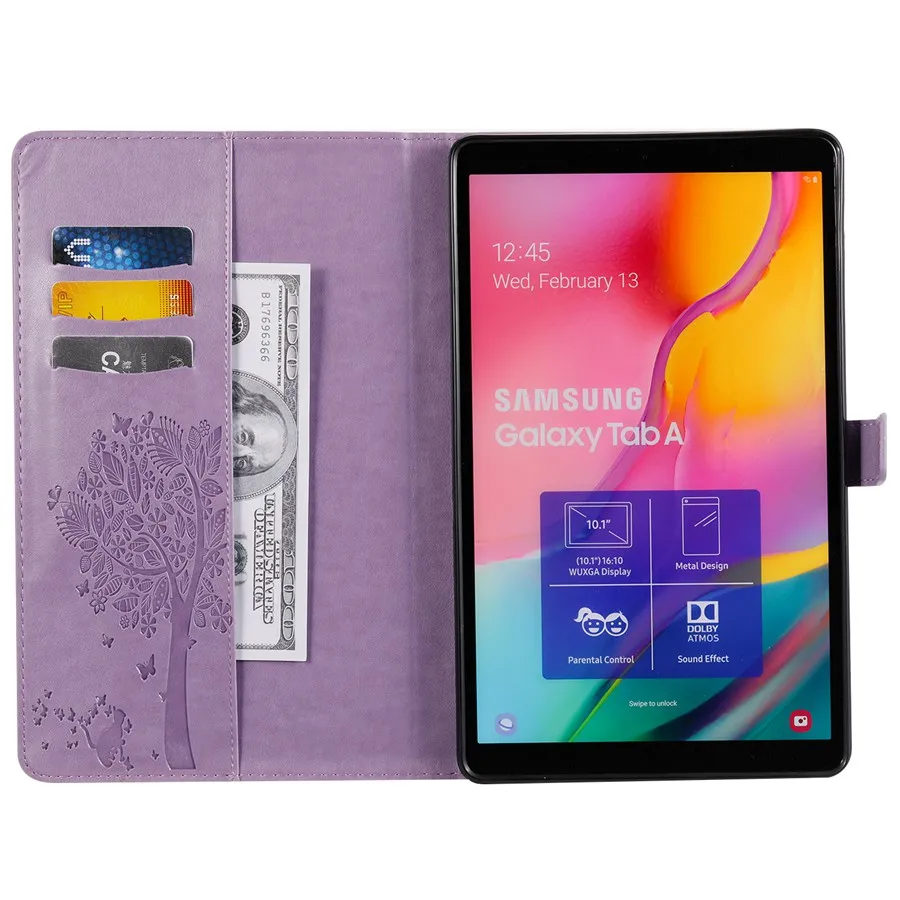 Чехол из искусственной кожи с рисунком дерева и кота для Samsung Tab A 10 1 2019 Φ T510 T515