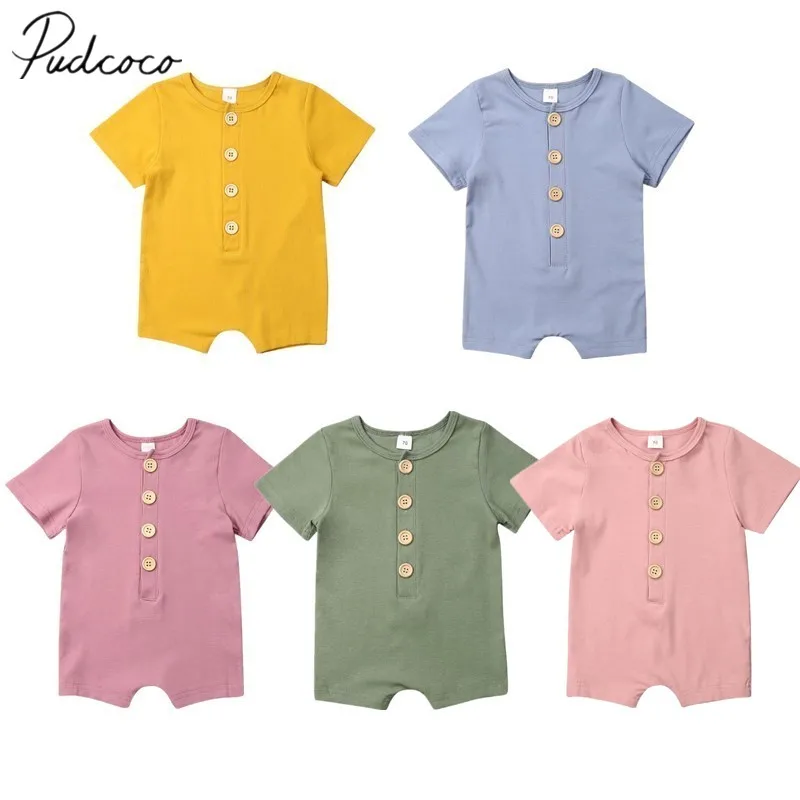 Комбинезон для новорожденных на пуговицах однотонный летний|Ромперы| |