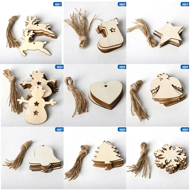 

10 шт. c перфорацией в европейском стиле на Рождество с изображением снежинок Деревянные Подвески, украшения для орнамент с рождественской е...