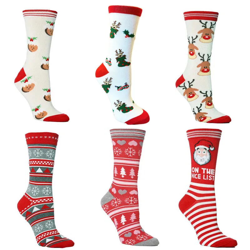 Women Christmas Gift Socks Funny Xmas Santa Claus Tree Snowflake Elk Snow Tube Crew Happy Girl Sock Women New Year Sokken
