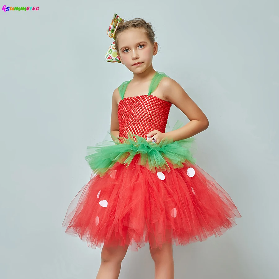 Нарядное платье с рисунком клубники Костюм на Хэллоуин Платье пачка из тюля