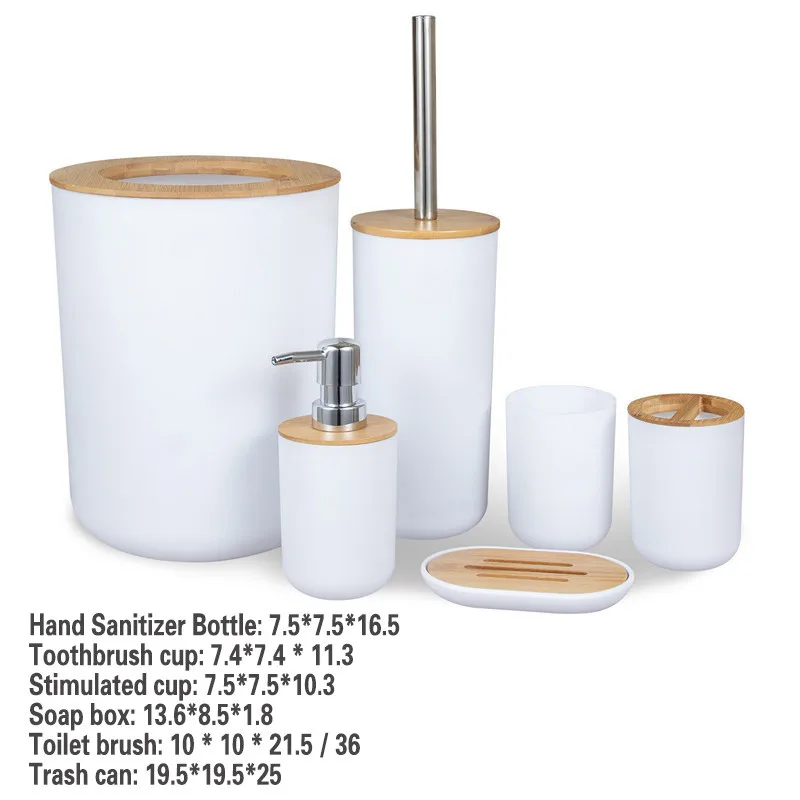 

6 Set Plastic Bathroom Accessories Set With Bamboo Toothbrush Holder Toothpaste Dispenser Case Soap Box Toilet Shower Storage