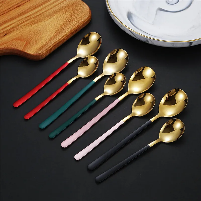 

Thicken 304 Stainless Steel Coffee Spoon Korean Household Kitchen Tableware Teaspoons Ice Cream Dessert Rice Stirring Spoons