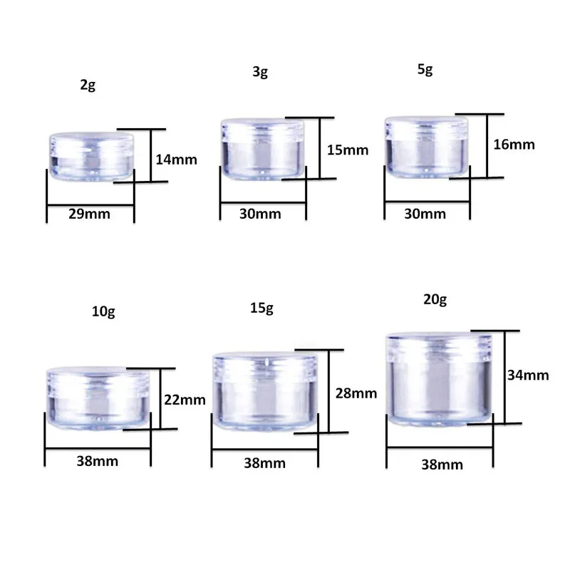 200 шт. пустая Косметическая пластиковая коробка кремовая банка 2 г/3 г/5g/10 г/1 5g / 20 г