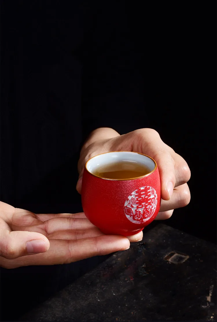 Китайский праздничный свадебный чайный набор Gaiwan, керамический чайный набор, домашний черный чайный набор кунг-фу, Да Хун Пао, свадебный подарок в упаковке