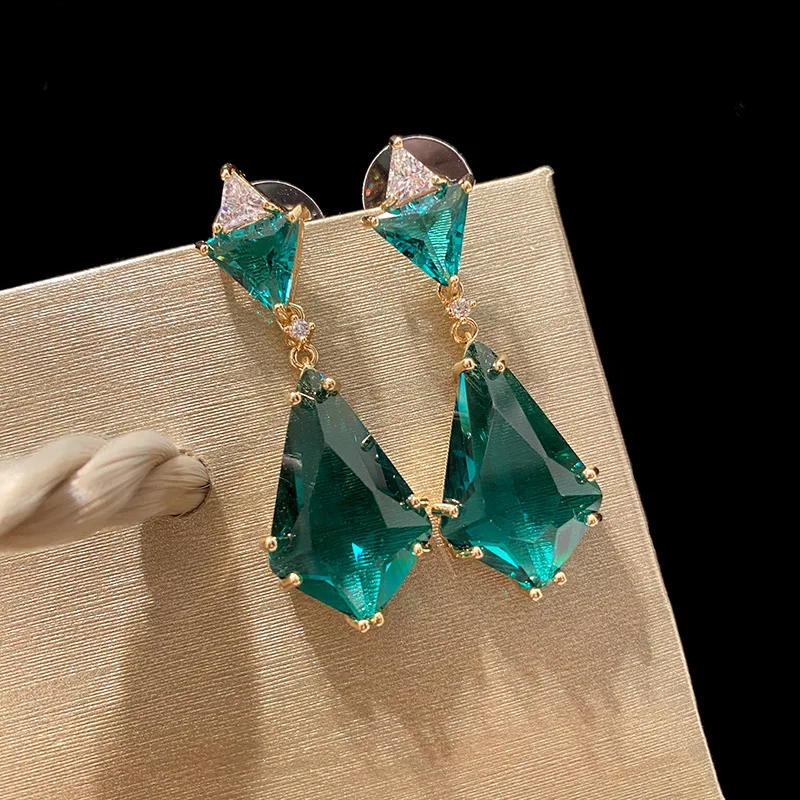 

Bilincolor irregular green crystal cubic zircon geometric earrings drop earring for women wedding and party