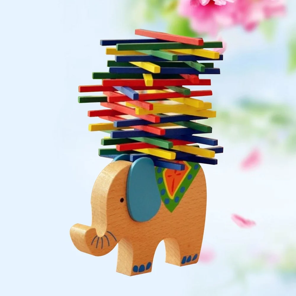 

Wooden Stackable Building Blocks Set Balancing Games Playset Toys Educational Toys for Kids Children(Elephant)