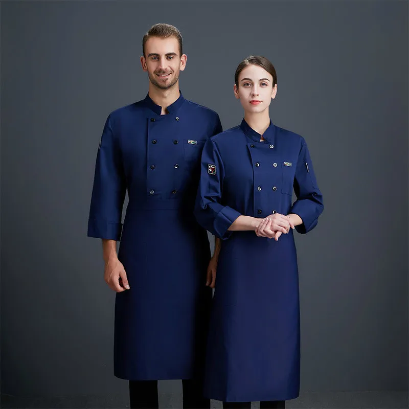 Двубортные кожаные этикетки с длинным рукавом униформа шеф повара унисекс