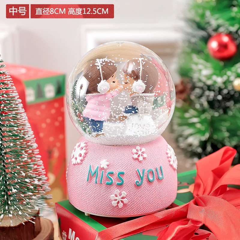 

Colorful glitter romantic couple moon girl floating snowflake crystal ball music box Christmas Valentine's Day birthday gift