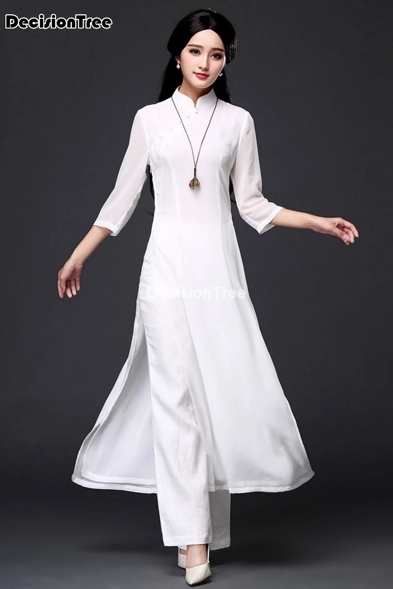 2021 народный стиль платье aodai + штаны набор Вьетнам шифон цветочное элегантное ao dai