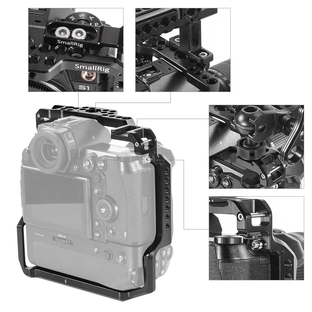 

SmallRig S1 Camera Cage for Panasonic S1 / S1R with DMW-BGS1 Battery Grip Integrated Cold Shoe Mounts & Nato Rail 2410