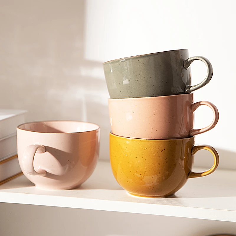 

700ml Large Capacity Breakfast Milk Oatmeal Mug Sesame Dot Glaze Coffee Ceramic Cup Office Household Kitchen Drinkware