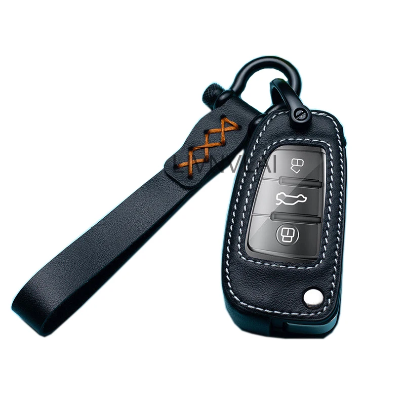 Leather Car Key Cover Protection Case For Audi A1 A3 A4 8P 8L 8V S3 RS3 Q3 Q7 C5 C6 TT Auto Protect Holder Shell Ring | Автомобили и