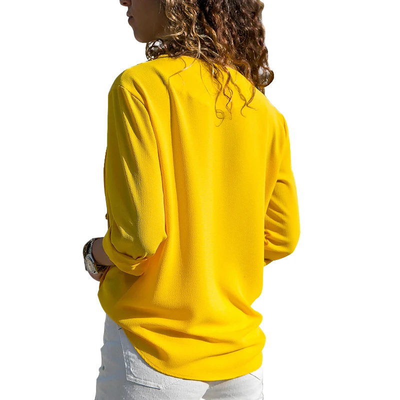 

2020 Fashion Long Sleeve Skew Collar Chiffon Blouse Casual Tops Plus Size Elegent Work Wear Shirt Women Tops And Blouses