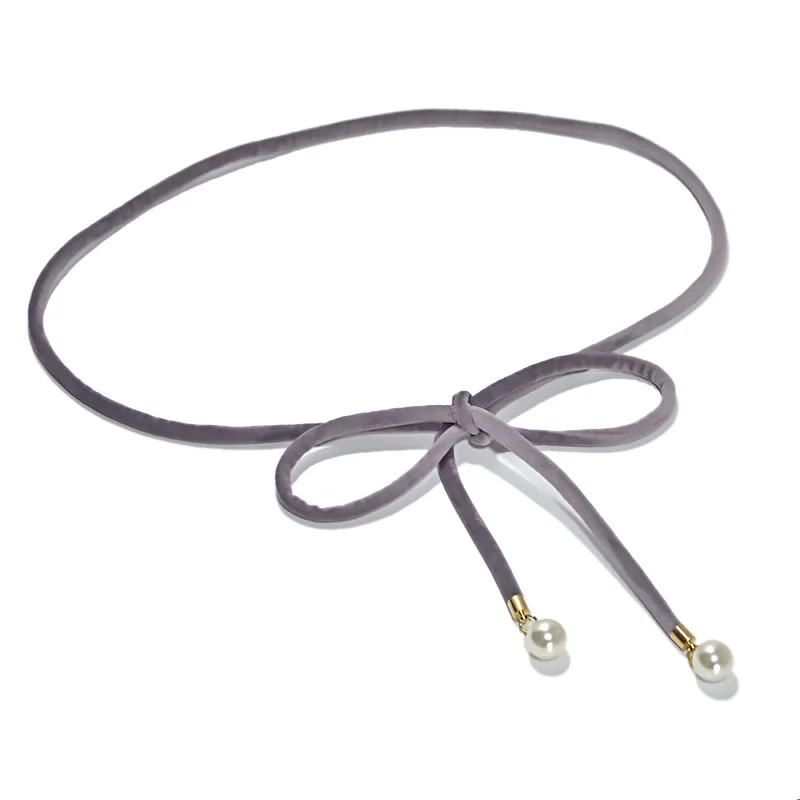 

Women Belt 2020 Thin Pearl Belts For Women Fashion Waistband Decorative Skirt Strap Bow Waist All-match Suede Female Fabric