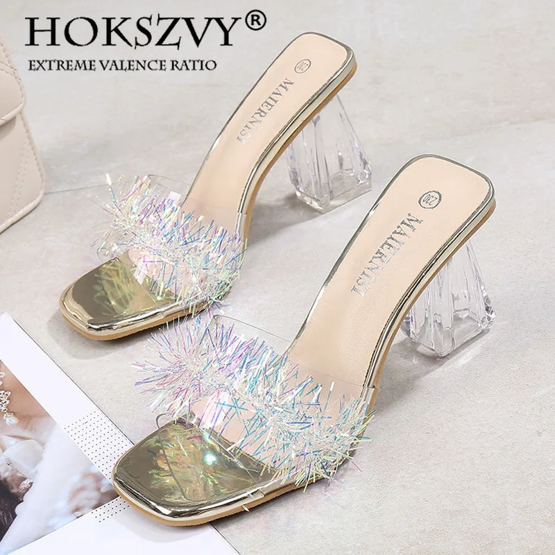 

HOKSZVY/2021 г.; Летняя пикантная обувь на высоком прозрачном каблуке; Босоножки на квадратном каблуке; Обувь с закрытым носком на высоком каблуке...