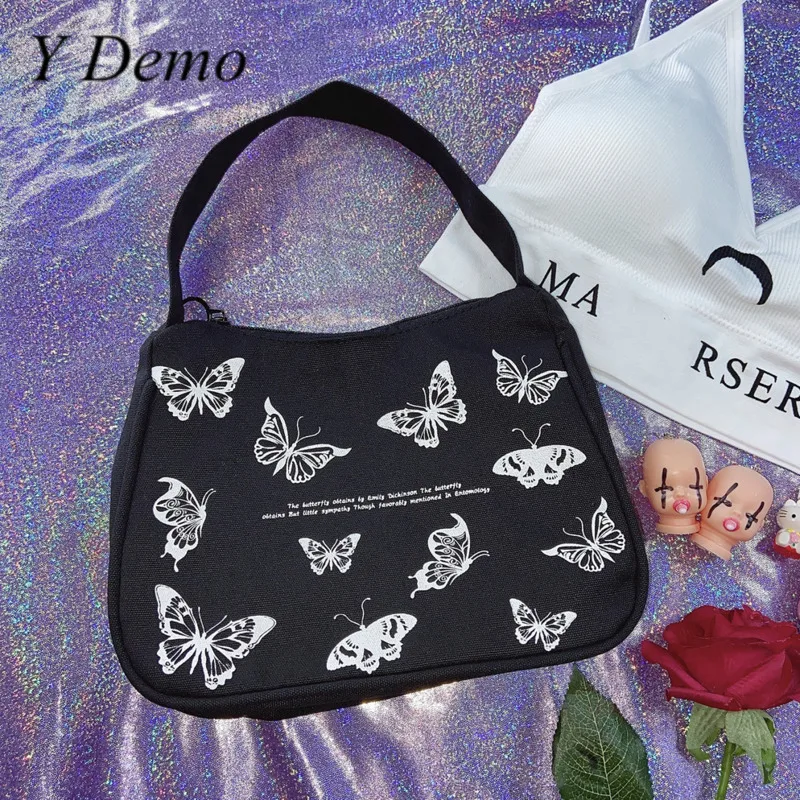 Y Demo гранж винтажная сумка с принтом бабочки Женская Ретро Повседневная Холщовая