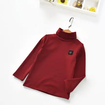high collar darkred Г. Топы для девочек, детская весенне-осенняя одежда Детские футболки для маленьких девочек, футболки с длинными рукавами полосатые, черные, синие, яркие - Цвет: high collar darkred
