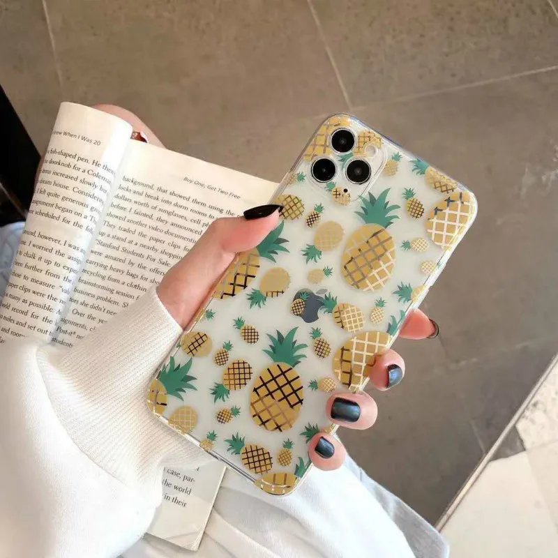

Transparent pineapple hot stamping phone case for iPhone11 12Pro Max mini XR XS XSMax 8 7 6PluS anti-drop protective back cover